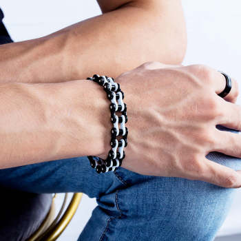 Bracelet Chaîne De Vélo Rétro, Noir Et Blanc, Cadeaux Pour Hommes À La Mode - votrecollierprenomfr