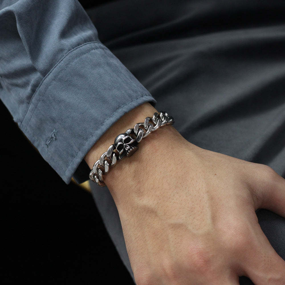 Bracelet Homme Tendance Chaîne Cubaine Crâne Hip Hop Cadeaux - votrecollierprenomfr