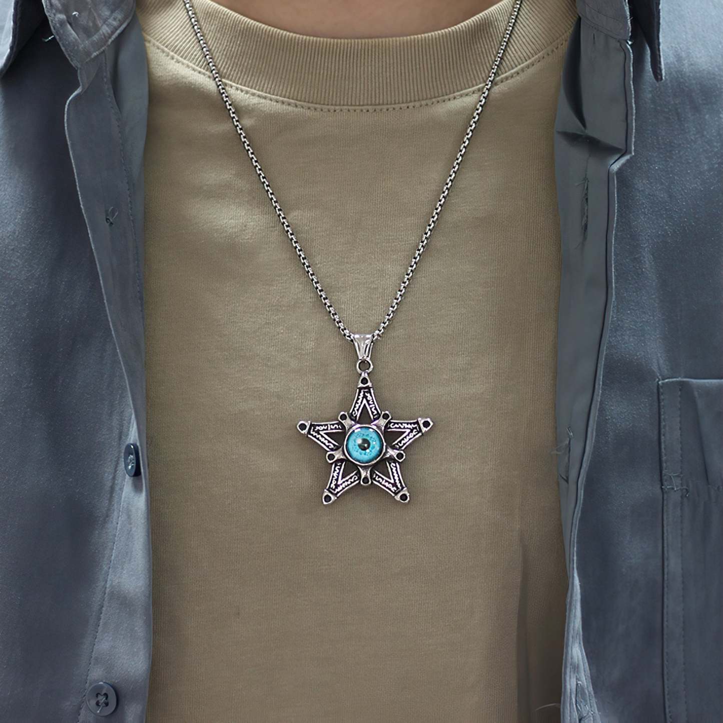 Collier Étoile À Six Branches Pour Hommes, Bijoux Oeil Du Diable À La Mode - votrecollierprenomfr