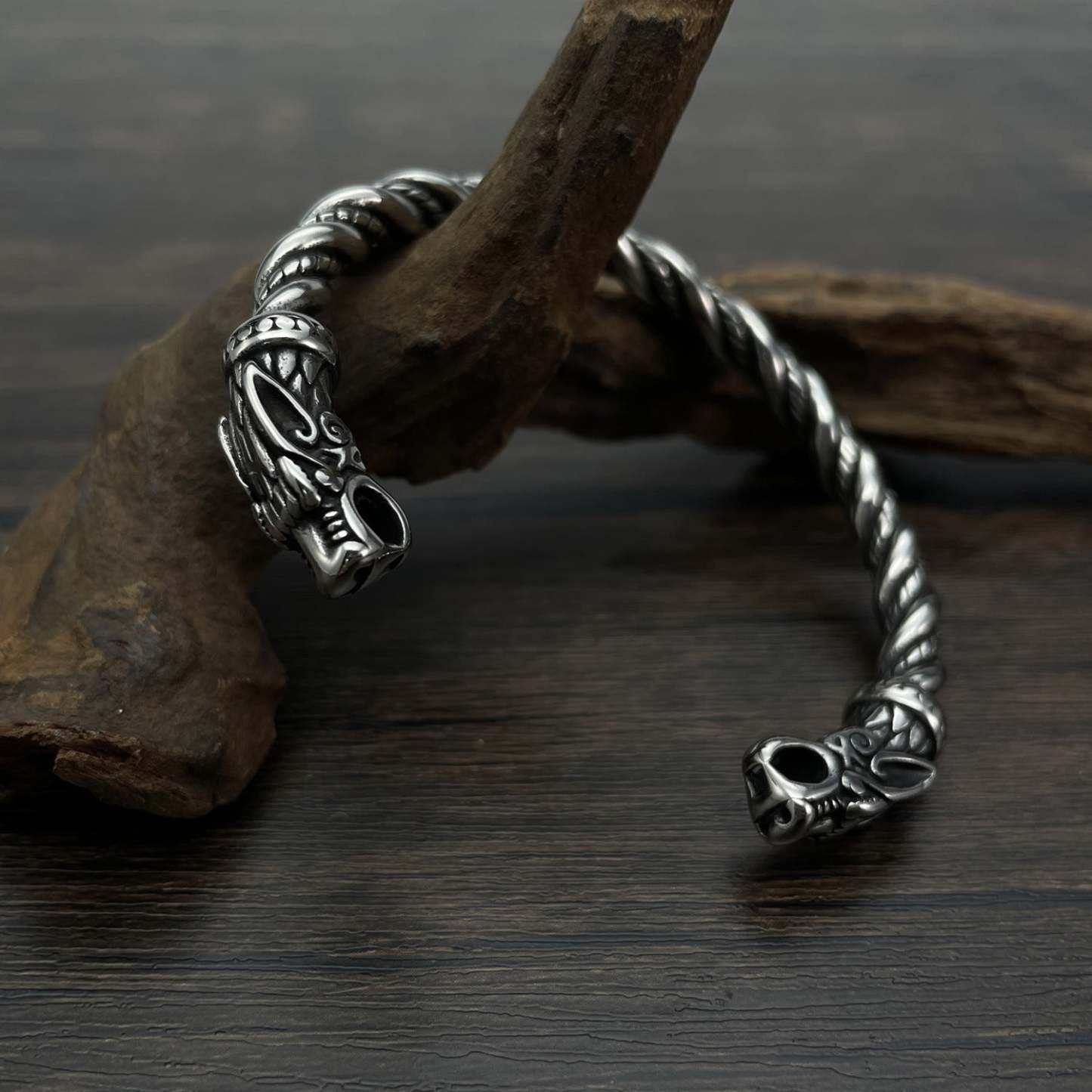 Bracelet Ouvert Rétro Viking Pour Hommes, Bijoux Tête De Dragon Dominateur - votrecollierprenomfr