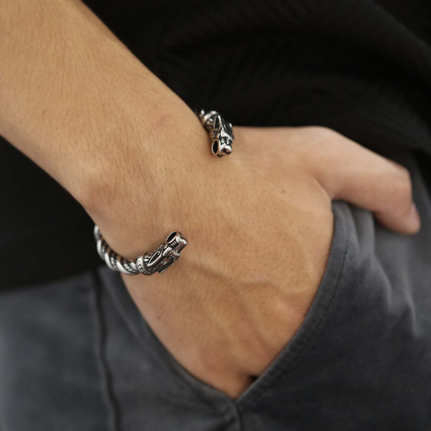 Bracelet Ouvert Rétro Viking Pour Hommes, Bijoux Tête De Dragon Dominateur - votrecollierprenomfr