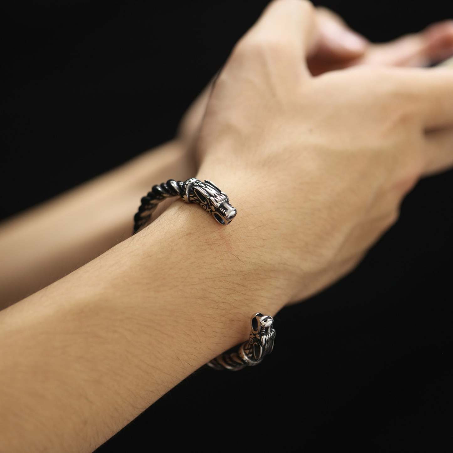 Bracelet Ouvert Rétro Viking Pour Hommes, Bijoux Tête De Dragon Dominateur - votrecollierprenomfr