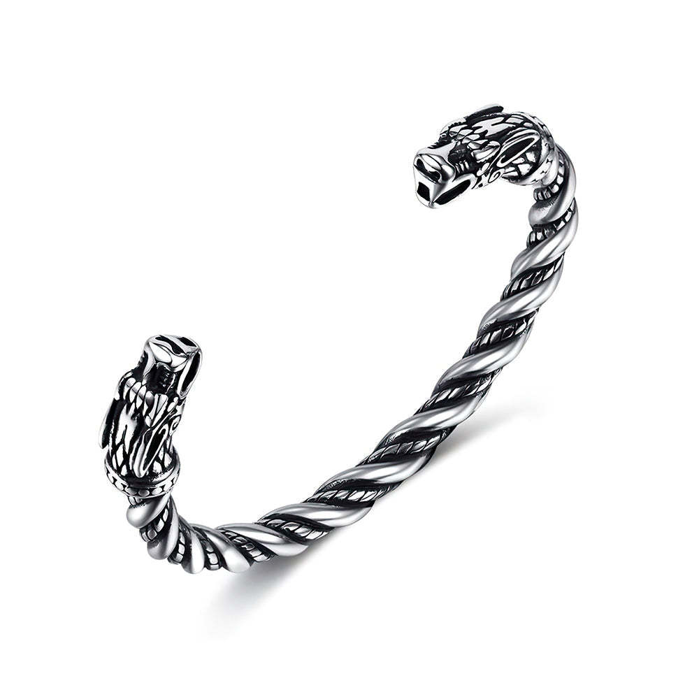 Bracelet Ouvert Rétro Viking Pour Hommes, Bijoux Tête De Dragon Dominateur - votrecollierprenomfr