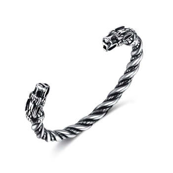 Bracelet Ouvert Rétro Viking Pour Hommes, Bijoux Tête De Dragon Dominateur - votrecollierprenomfr