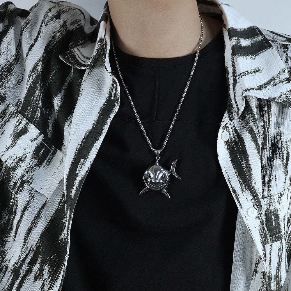 Collier Rétro Pour Hommes, Mode Poisson Clown, Sourire Maléfique - votrecollierprenomfr