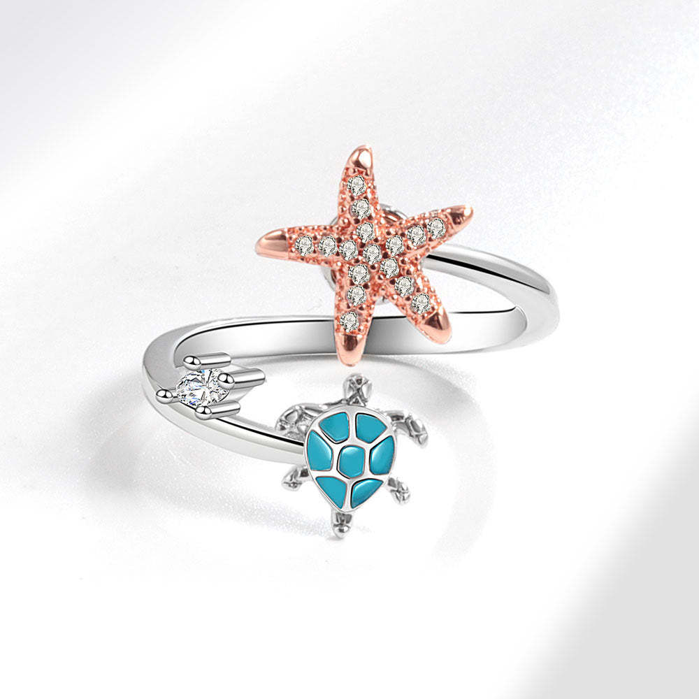 Fidget Anti-anxiété Anneau Tortue De Mer Et Étoile De Mer Ouvert Réglable Spinner Anneau Bijoux Cadeaux Pour Elle - votrecollierprenomfr