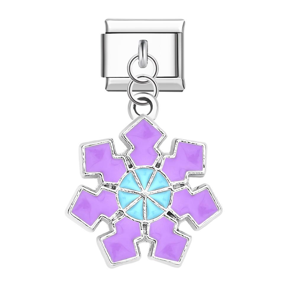 Charm Italien Flocon De Neige Violet-bleu Pour Bracelets À Breloques Italiens Lien Composable Cadeau De Noël - votrecollierprenomfr