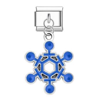 Charm Italien Flocons De Neige Bleu Foncé Pour Bracelets À Breloques Italiens Lien Composable Cadeau De Noël - votrecollierprenomfr
