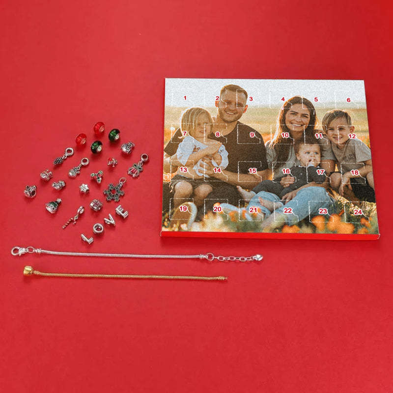 Bijoux Photo Personnalisés Calendrier De L'avent Breloque Photo Surprise De Noël Bracelet Boîte Aveugle 24 Calendrier Compte À Rebours Boîte Cadeau Bracelet Pour La Famille - votrecollierprenomfr