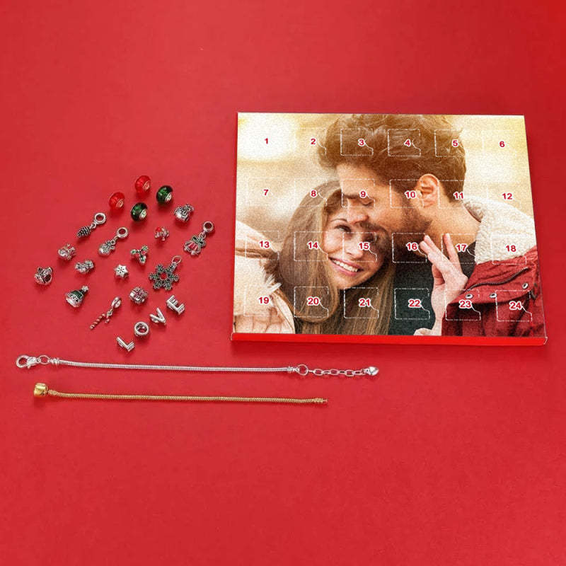 Bijoux Photo Personnalisés Calendrier De L'avent Charme Photo Surprise De Noël Bracelet Boîte Aveugle 24 Calendrier Compte À Rebours Boîte Cadeau Bracelet - votrecollierprenomfr
