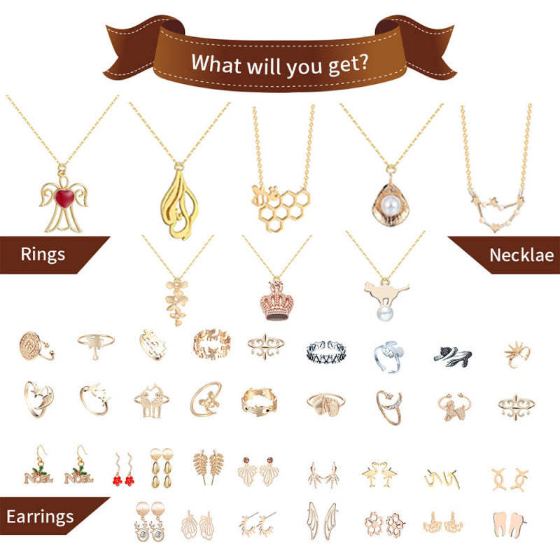 Boîte De Noël Avec Calendrier De L'avent, Ensemble De Bijoux, Bague, Collier, Boucles D'oreilles, Ensemble De 24 Pièces (style Aléatoire) - votrecollierprenomfr