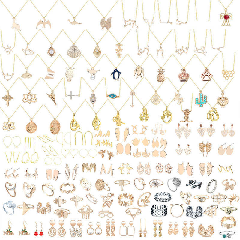 Boîte De Noël Avec Calendrier De L'avent, Ensemble De Bijoux, Bague, Collier, Boucles D'oreilles, Ensemble De 24 Pièces (style Aléatoire) - votrecollierprenomfr