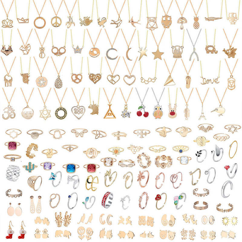 Calendrier De L'avent Pour Ensemble De Bijoux De Noël, Boîte, Bague, Collier, Boucles D'oreilles, Ensemble De 24 Pièces (style Aléatoire) - votrecollierprenomfr