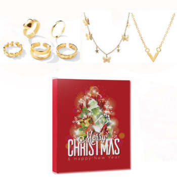 Ensemble De Bijoux De Noël, Boîte Aveugle, Compte À Rebours, Boîte Aveugle, Bague, Collier, Boucles D'oreilles, Cadeau De Noël Pour Elle - votrecollierprenomfr