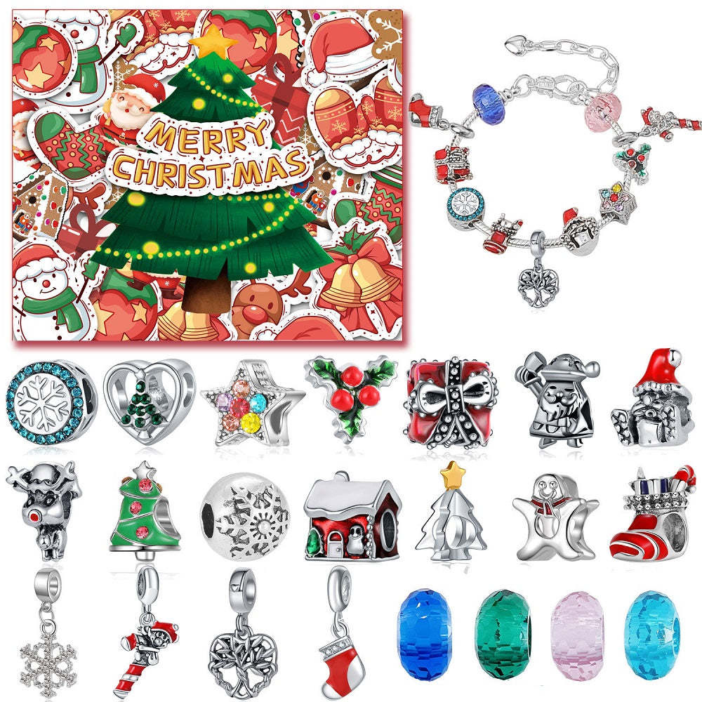 Boîte À Breloques De Noël, Calendrier De L'avent, Compte À Rebours De 24, Boîte Aveugle Surprise, Ensemble De Bracelets À Breloques Diy - votrecollierprenomfr