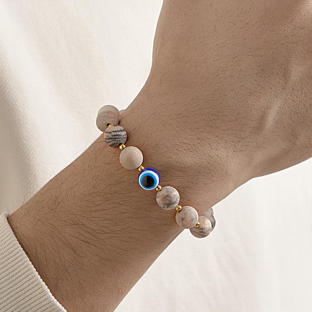 Bracelet Amulette Mauvais Œil Pour Hommes, Bracelet En Perles De Pierre De Lave Naturelle - votrecollierprenomfr