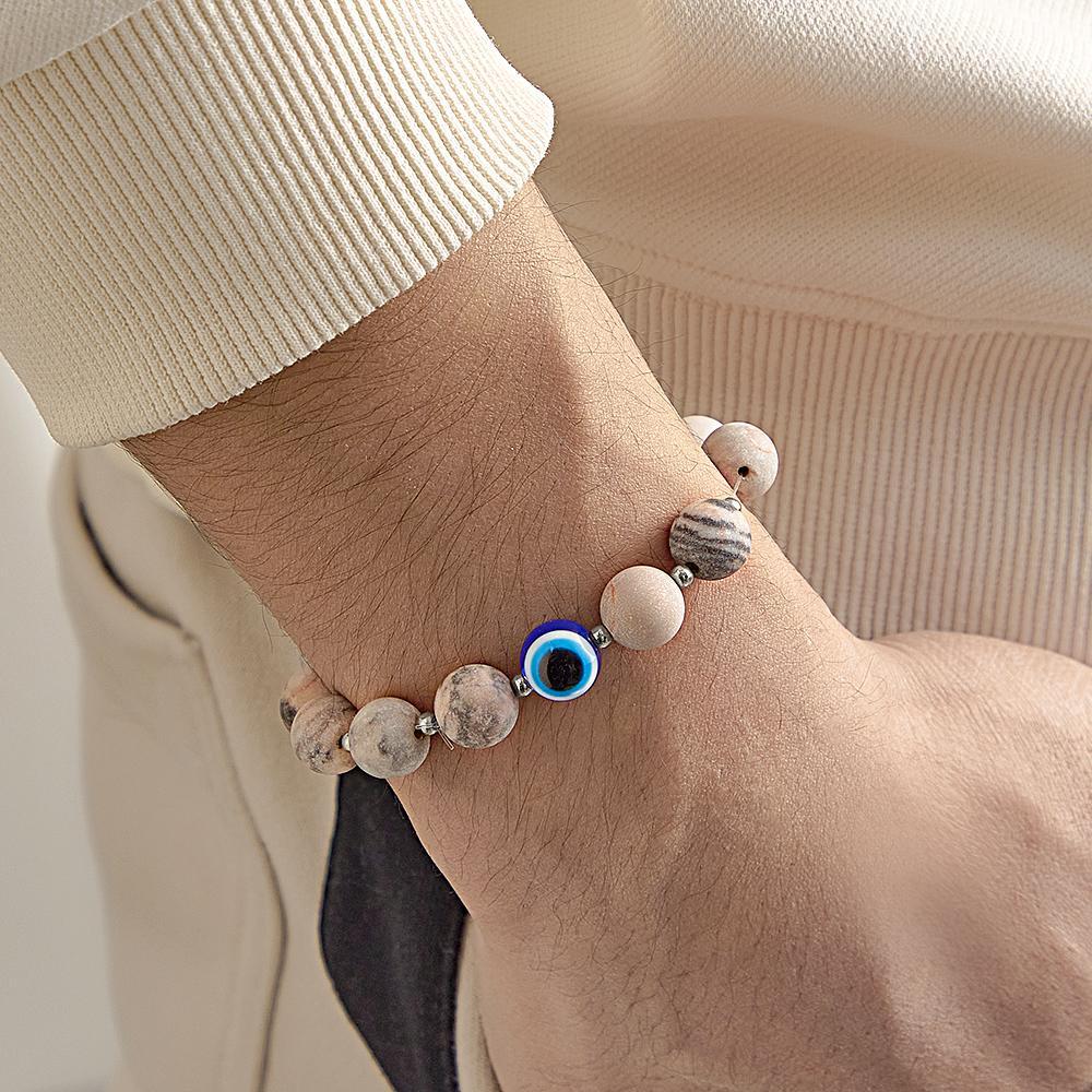 Bracelet Amulette Mauvais Œil Pour Hommes, Bracelet En Perles De Pierre De Lave Naturelle - votrecollierprenomfr