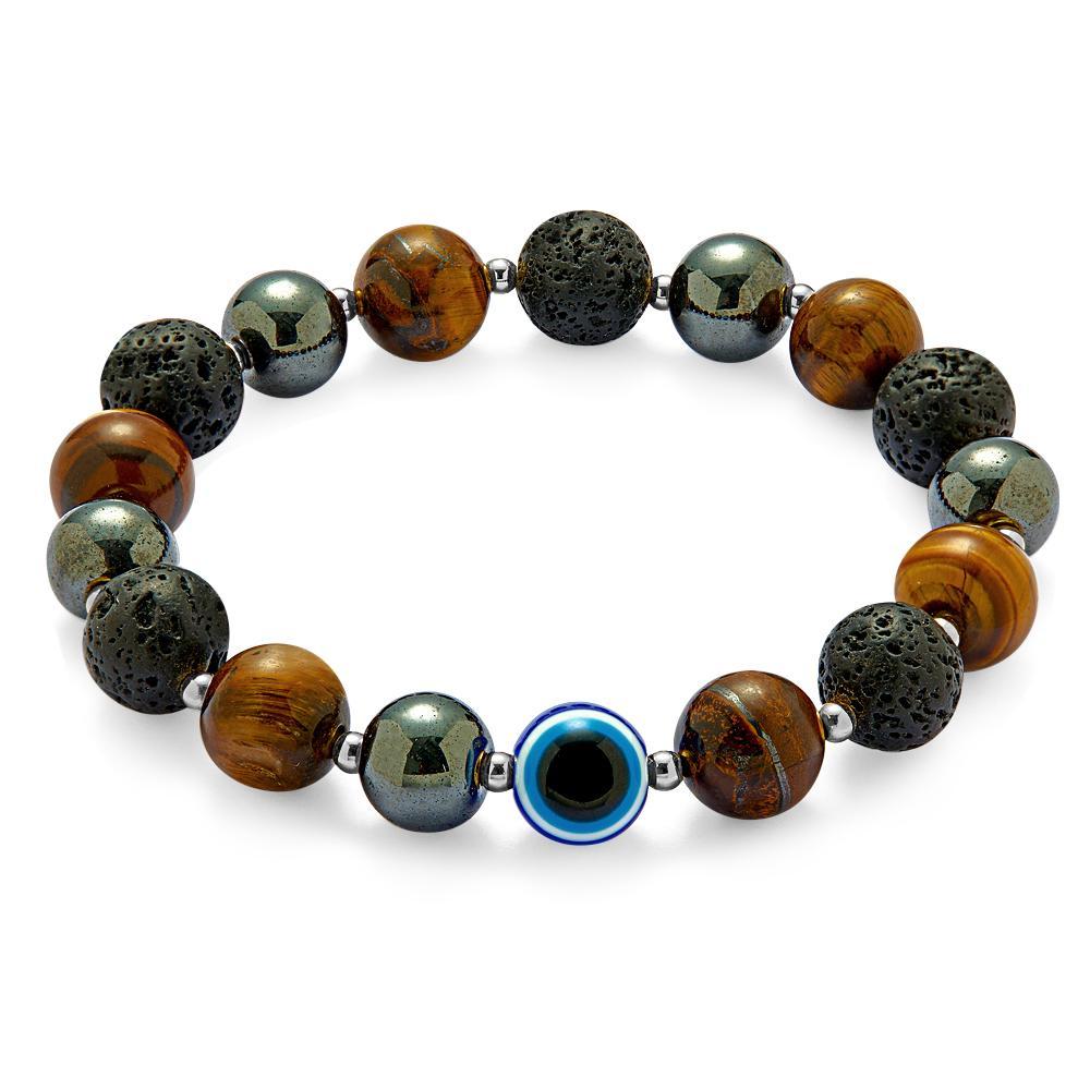 Bracelet Amulette Mauvais Œil Œil De Tigre, Onyx Noir, Pierre De Lave, Perles Pour Hommes - votrecollierprenomfr