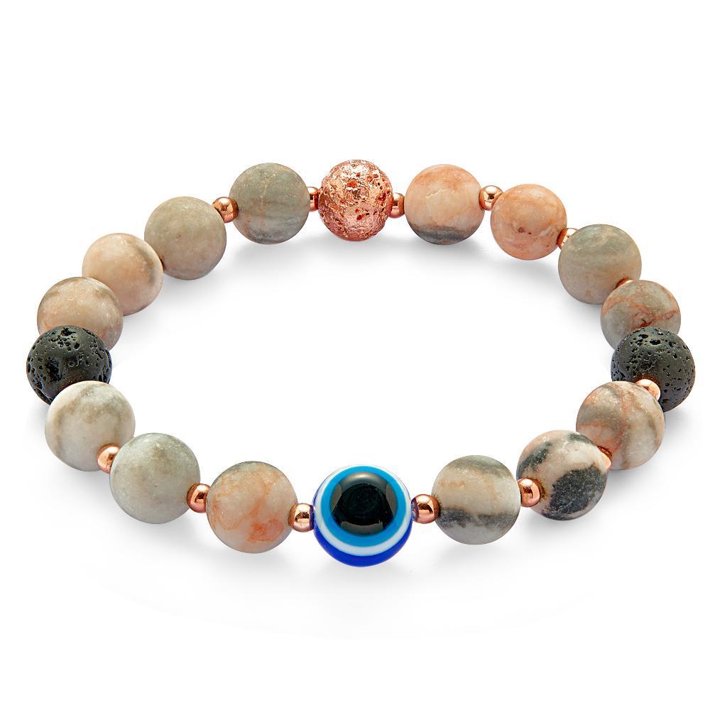Bracelet Amulette Mauvais Œil, Pierre De Lave Naturelle, Perles, Cadeaux Pour Hommes - votrecollierprenomfr