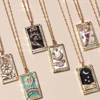 Cartes De Tarot Colorées, Collier Symbolique, Pendentif Goutte D'huile, Collier En Émail Avec Strass, Cadeau - votrecollierprenomfr