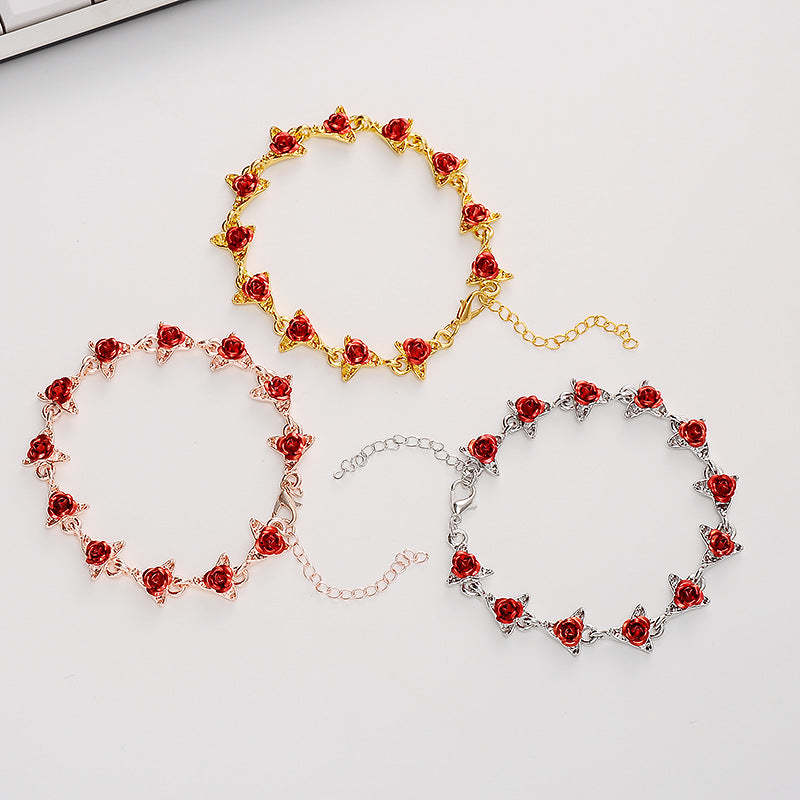 Bracelet Fleur De Rose Vintage, Bijoux, Cadeau De Saint Valentin Pour Femmes - votrecollierprenomfr