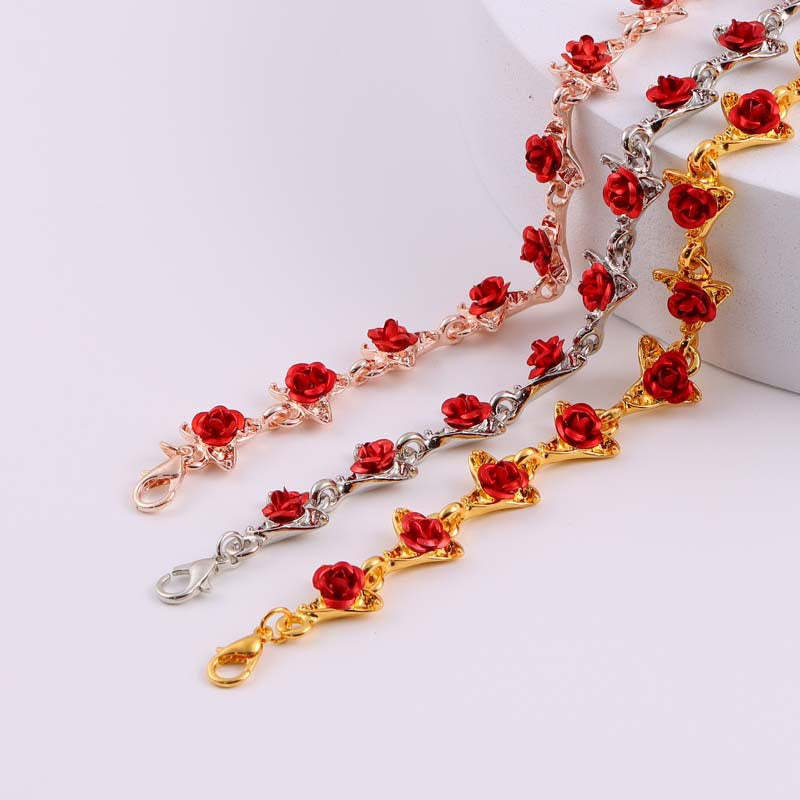 Bracelet Fleur De Rose Vintage, Bijoux, Cadeau De Saint Valentin Pour Femmes - votrecollierprenomfr
