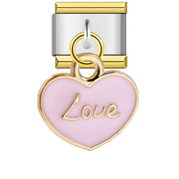 Pendentif Coeur D'amour Rose Bord Doré Breloque Italienne Pour Bracelets À Breloques Italiens Lien Composable - votrecollierprenomfr