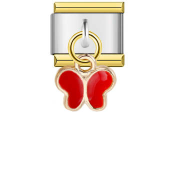 Pendentif Papillon Rouge Bord Doré Charm Italien Pour Bracelets À Breloques Italiens Lien Composable - votrecollierprenomfr