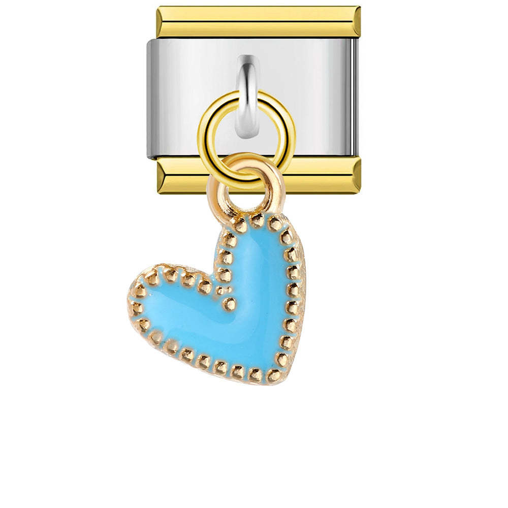 Pendentif Coeur D'amour Bleu Ciel Bord Doré Breloque Italienne Pour Bracelets À Breloques Italiens Lien Composable - votrecollierprenomfr
