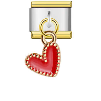 Pendentif Coeur D'amour Rouge Bord Or Breloque Italienne Pour Bracelets À Breloques Italiens Lien Composable - votrecollierprenomfr