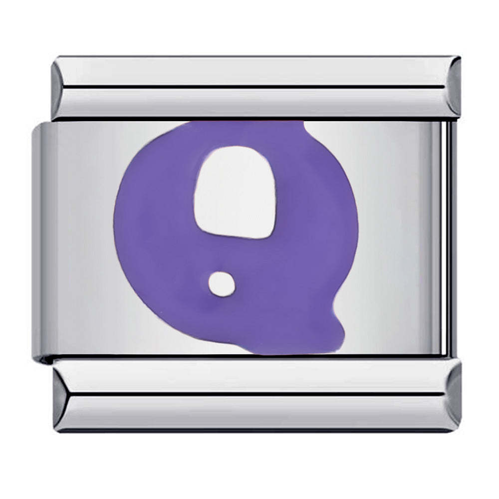 Charm Italien Lettre Q Violet Pour Bracelets À Breloques Italiens Lien Composable - votrecollierprenomfr
