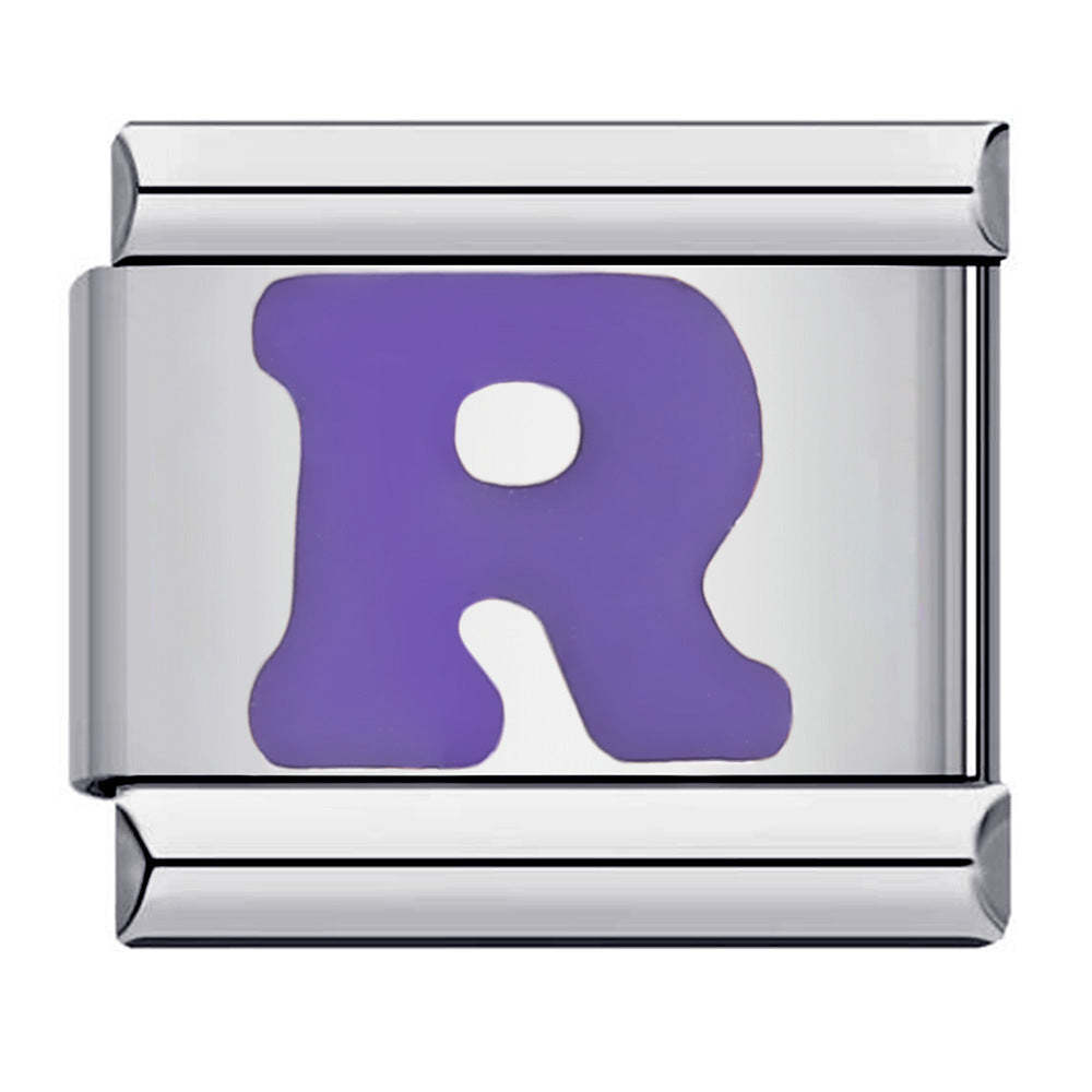 Charm Italien Lettre R Violet Pour Bracelets À Breloques Italiens Lien Composable - votrecollierprenomfr