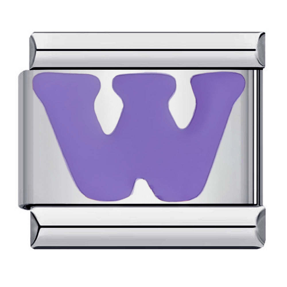 Charm Italien Lettre W Violet Pour Bracelets À Breloques Italiens Lien Composable - votrecollierprenomfr