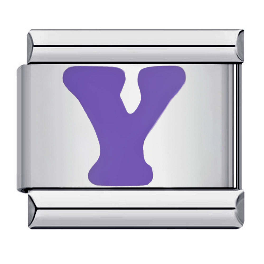 Charm Italien Lettre Y Violet Pour Bracelets À Breloques Italiens Lien Composable - votrecollierprenomfr