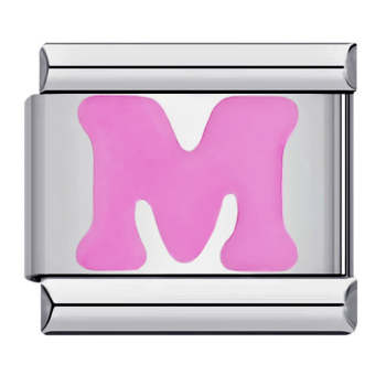 Charm Italien Lettre M Rose Pour Bracelets À Breloques Italiens Lien Composable - votrecollierprenomfr