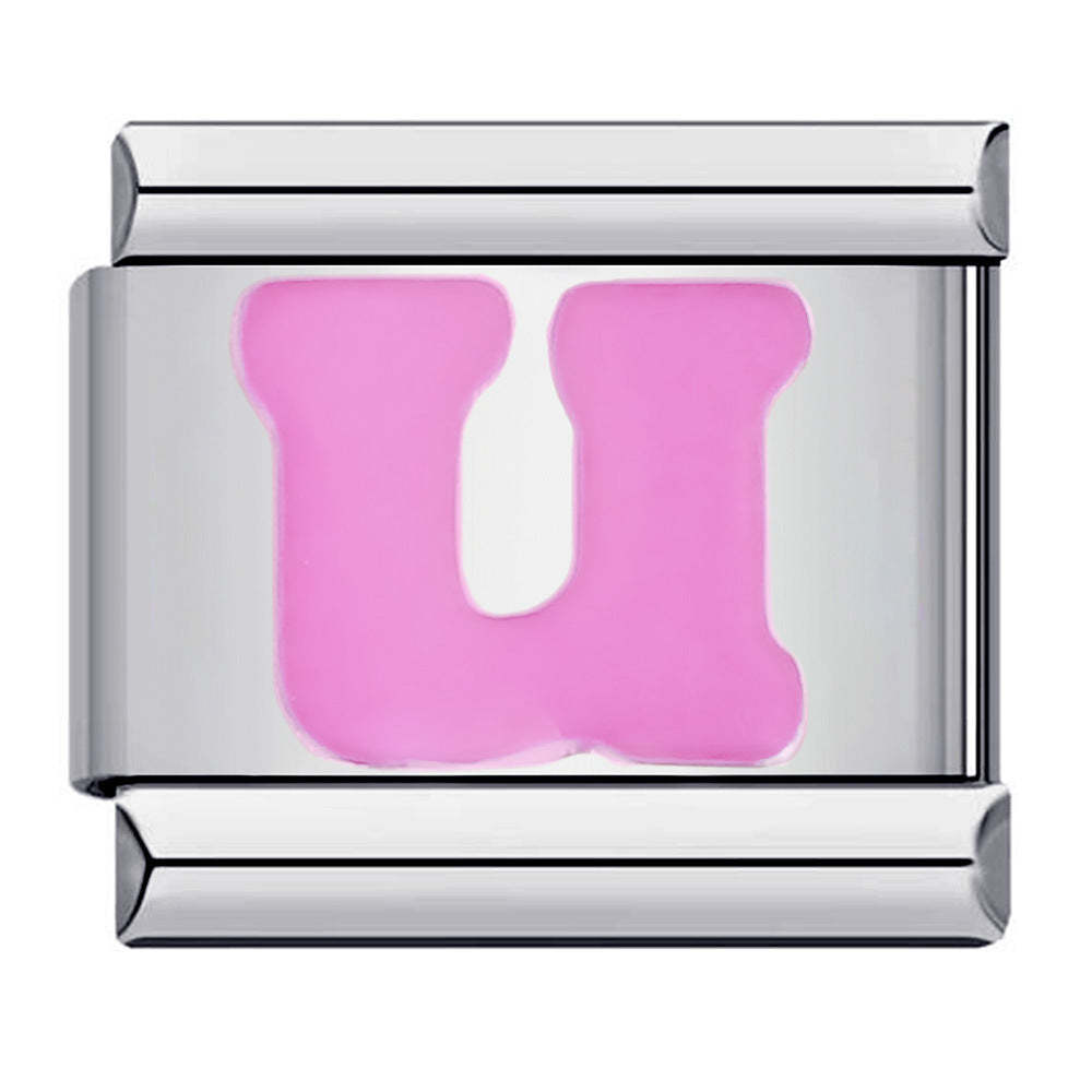 Charm Italien Lettre U Rose Pour Bracelets À Breloques Italiens Lien Composable - votrecollierprenomfr