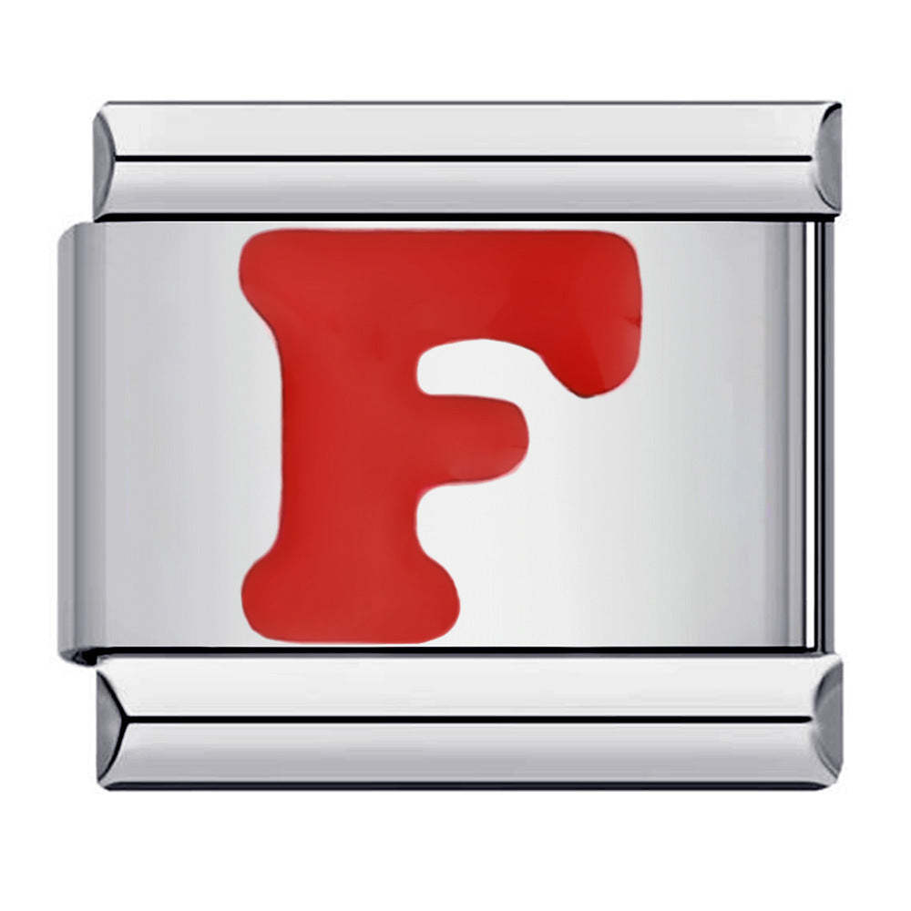Charm Italien Lettre F Rouge Pour Bracelets À Breloques Italiens Lien Composable - votrecollierprenomfr