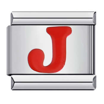 Charm Italien Lettre J Rouge Pour Bracelets À Breloques Italiens Lien Composable - votrecollierprenomfr