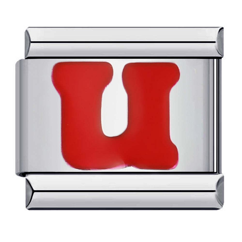 Charm Italien Lettre U Rouge Pour Bracelets À Breloques Italiens Lien Composable - votrecollierprenomfr
