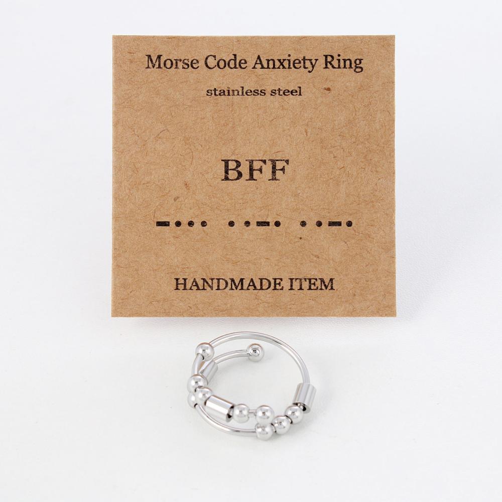 Morse Code Anxiety Spinner Ring Soulagement De L'anxiété Anneau Bijoux Cadeaux Pour Femmes Hommes - votrecollierprenomfr