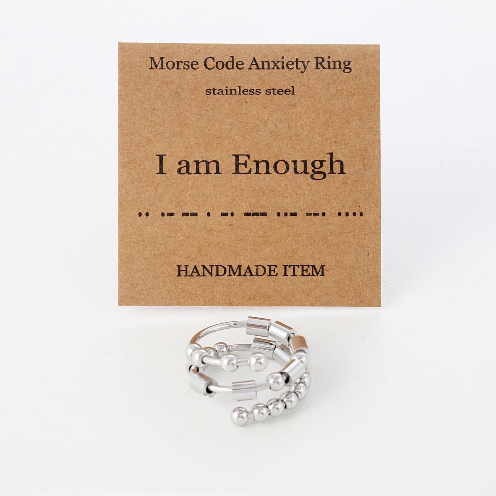 Morse Code Anxiety Spinner Ring Soulagement De L'anxiété Anneau Bijoux Cadeaux Pour Femmes Hommes - votrecollierprenomfr