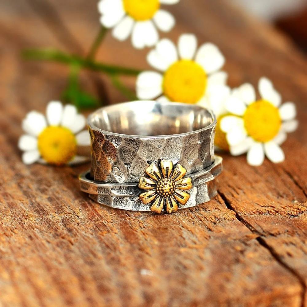 Daisy Fidget Anxiety Ring Meditation Spinner Ring Bijoux Cadeaux Pour Femmes Filles - votrecollierprenomfr