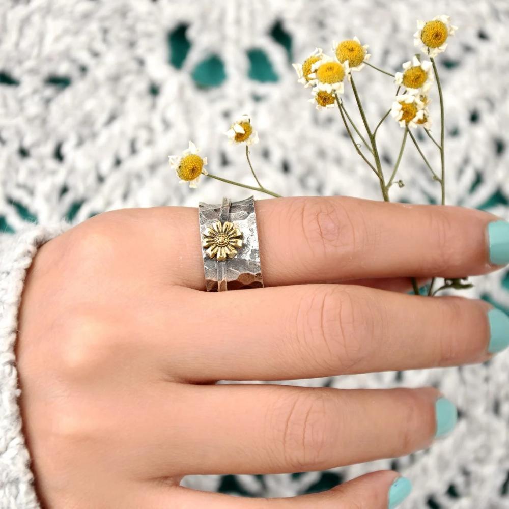 Daisy Fidget Anxiety Ring Meditation Spinner Ring Bijoux Cadeaux Pour Femmes Filles - votrecollierprenomfr