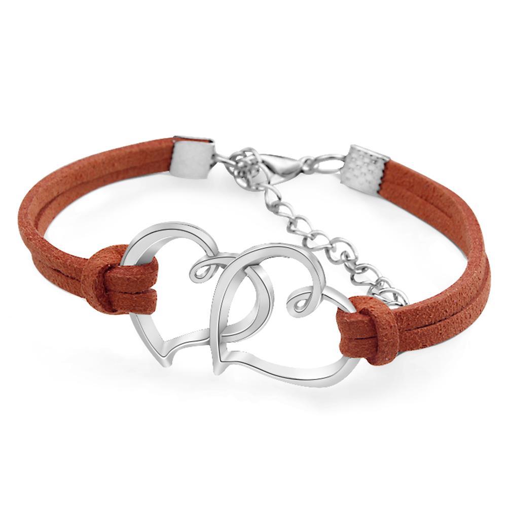 Cadeau De Bracelet En Corde Double Coeur Pour Femmes Et Filles - votrecollierprenomfr