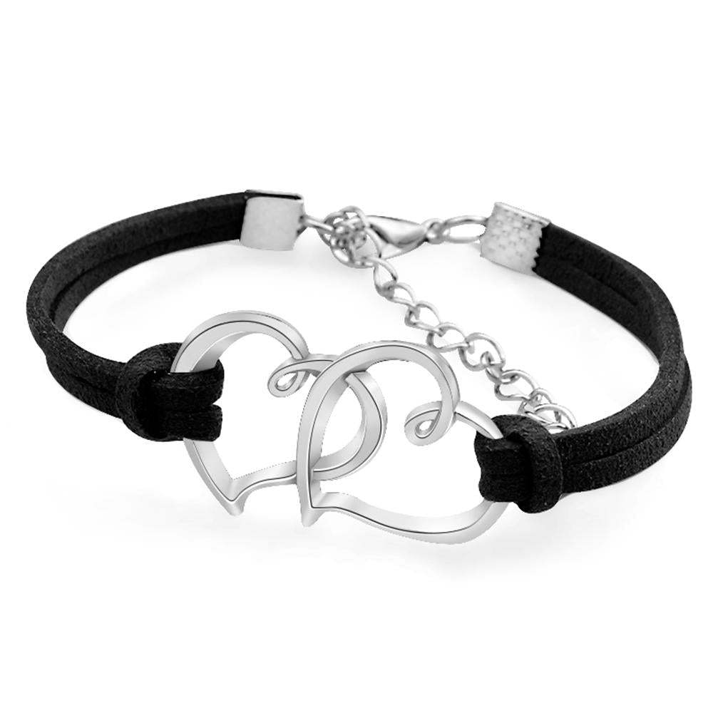 Cadeau De Bracelet En Corde Double Coeur Pour Femmes Et Filles - votrecollierprenomfr
