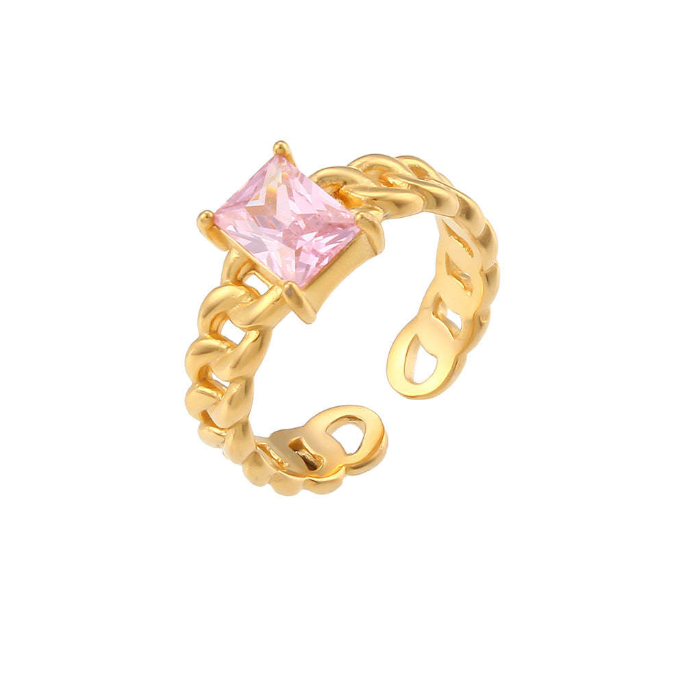 Anneau Réglable Tissé En Acier Inoxydable Avec Zircon Incrusté Pour Femme - votrecollierprenomfr