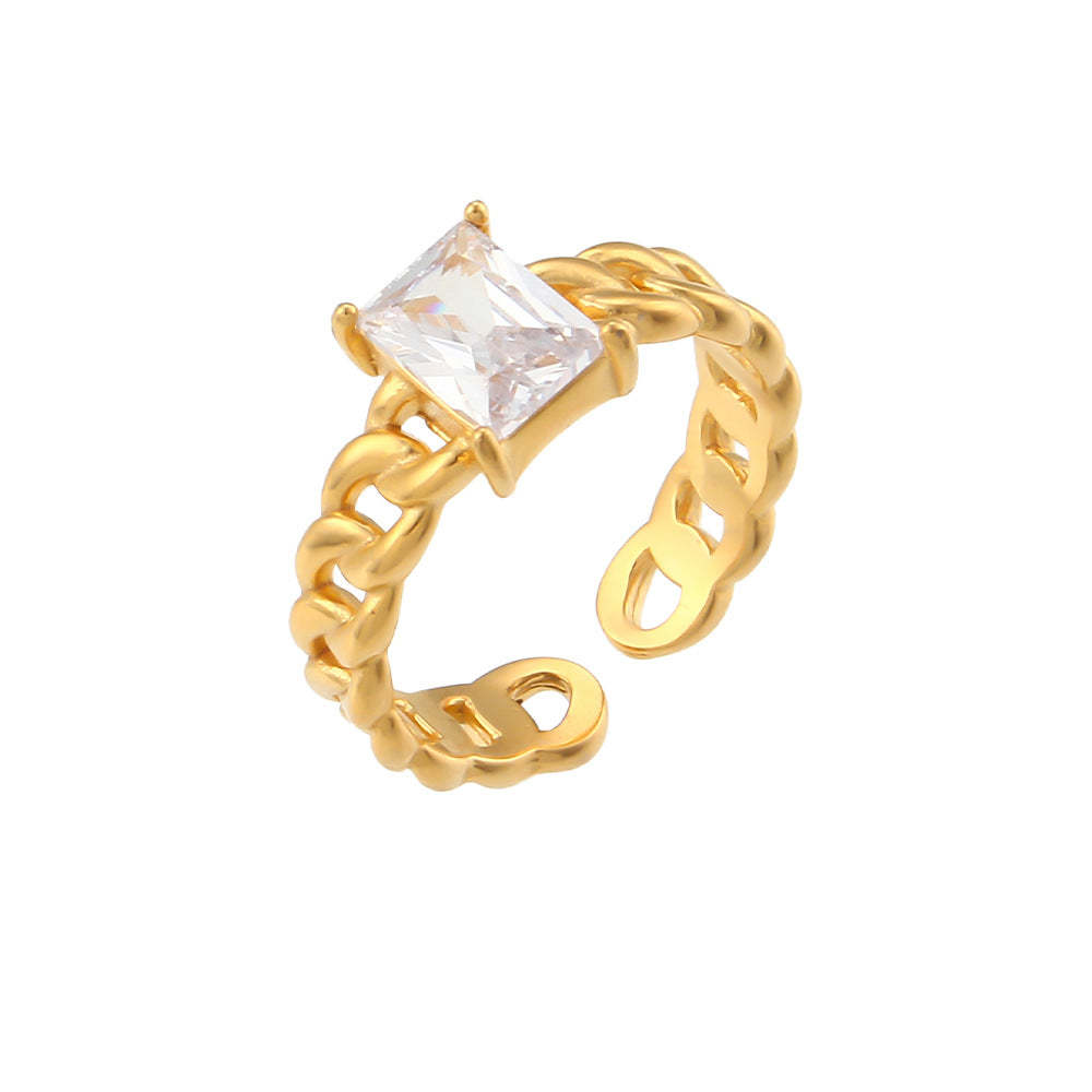 Anneau Réglable Tissé En Acier Inoxydable Avec Zircon Incrusté Pour Femme - votrecollierprenomfr