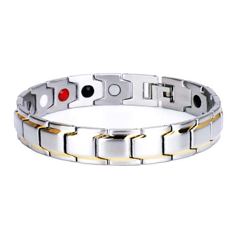 Bracelet De Thérapie Magnétique Ion Négatif Simple Cadeau De Mode En Acier Au Titane Pour Hommes - votrecollierprenomfr