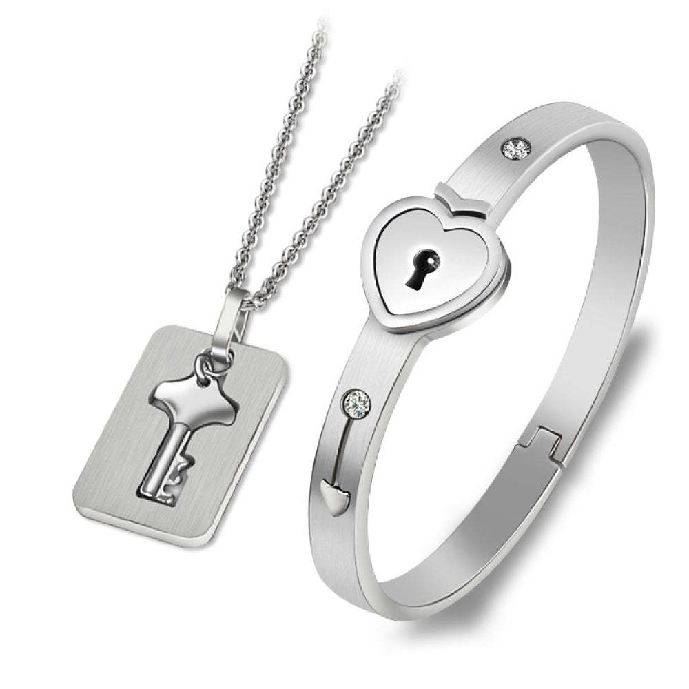 Collier Bracelet Ensemble Serrure À Clé Amour Bijoux Cadeaux Pour Les Couples - votrecollierprenomfr