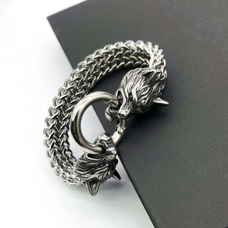 Bracelet Tête De Loup Hip Hop Viking Chain Bracelet Dominateur Pour Homme - votrecollierprenomfr